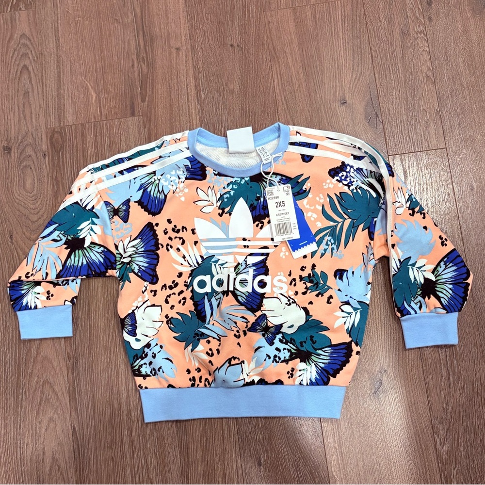 NWT Adidas HER Studio London Animal Flower Print Sweatshirt Girls Sz 2XS (5-6yo)